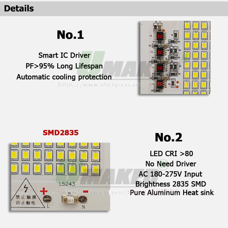 AC220V LED PCB 10W 20W 30W 50W - Flood Tray Table ulasan dan harga