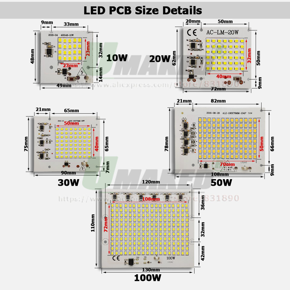 AC220V LED PCB 10W 20W 30W 50W - Flood Tray Table ulasan dan harga